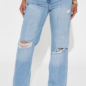 Fashion Nova Light Blue Distressed Boyfriend Jeans